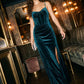 Teal Velour V-Neck Gown with Boning Detail - Woman Wearing Elegant Evening Dress - Le Chateau