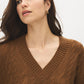 Bison Cable Knit V-Neck Sweater - Close-up V-Neck Detail - Suzy Shier