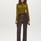 Guacamole Mock Neck Jersey Top with Ruched Detail - Front View - Suzy Shier
