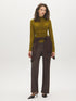 Guacamole Mock Neck Jersey Top with Ruched Detail - Front View - Suzy Shier