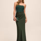 Dark Green Bustier Gown with Satin Pleated Skirt - Woman Wearing Elegant Evening Dress - Le Chateau