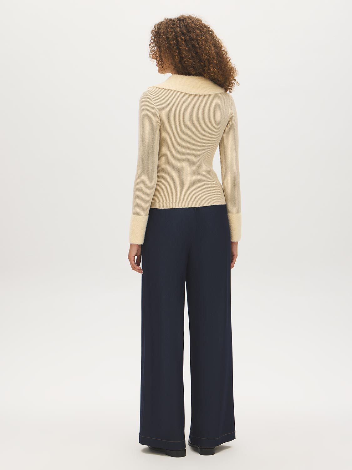 Tan/Taupe Two-Tone Ribbed Knit Sweater - Back View - Suzy Shier
