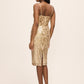 Gold Sequin Mesh Sleeveless Midi Dress - Back View - Le Chateau