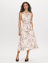 Pink Tint Dot Print Satin Halter Dress - Woman Wearing Crossover Halter Dress - Suzy Shier