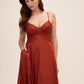 Rust Jacquard Floral Gown with Sweetheart Neckline - Woman Wearing Elegant Evening Dress - Le Chateau