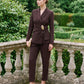 Chestnut Side Tab Pleated Slim Pant - Woman Wearing Tailored Woven Trousers - Le Chateau