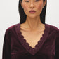 Black Velvet Top with Crochet V-Neck - V-Neck Detail - Suzy Shier