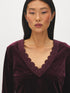 Black Velvet Top with Crochet V-Neck - V-Neck Detail - Suzy Shier