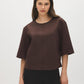 Coffee Bean Faux Suede Boxy Top - Woman Wearing Crew Neck Short Sleeve Top - Suzy Shier