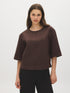 Coffee Bean Faux Suede Boxy Top - Woman Wearing Crew Neck Short Sleeve Top - Suzy Shier