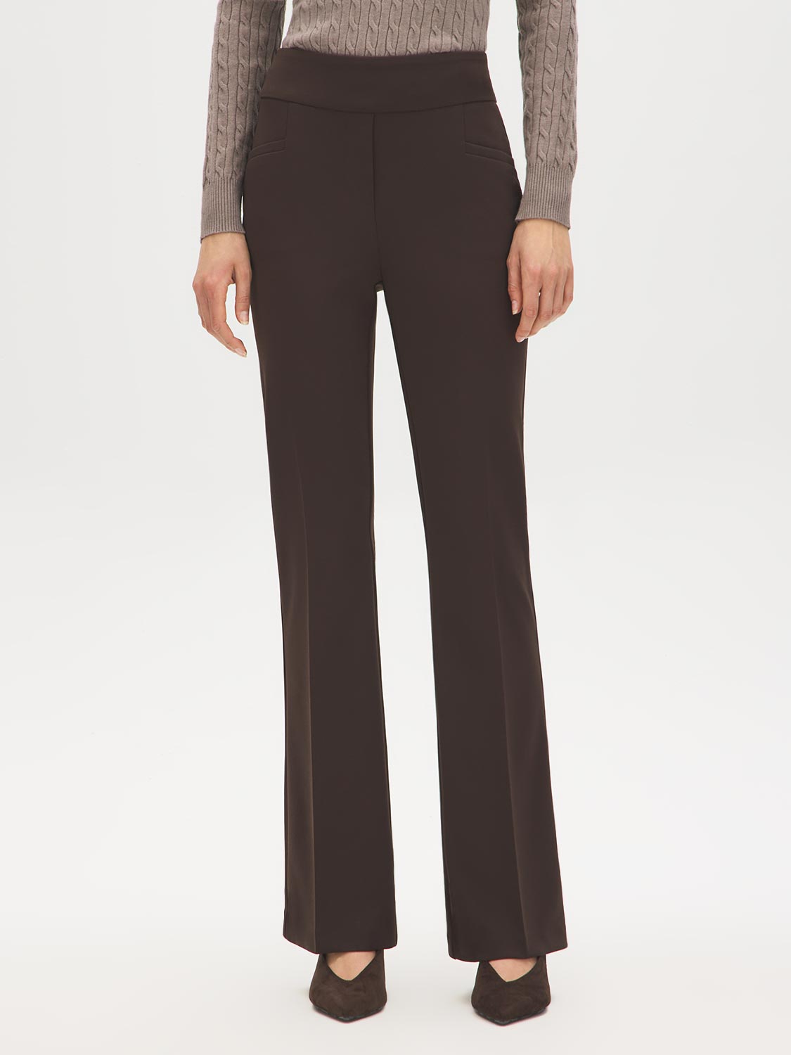 Coffee Fit & Flare Pull-On Knit Pants - Front View - Suzy Shier