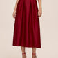 Lipstick Red Satin Pleated Skirt - Front View - Le Chateau