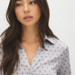 Dolphin Dot Print Satin-Like Blouse - Close-up Fabric Detail - Suzy Shier