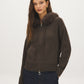 Chocolate Brown Hooded Sweater with Detachable Faux Fur Trim - Woman Wearing Long Sleeve Knit Sweater - Suzy Shier