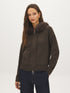 Chocolate Brown Hooded Sweater with Detachable Faux Fur Trim - Woman Wearing Long Sleeve Knit Sweater - Suzy Shier
