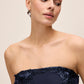 Dark Sapphire Strapless Mermaid Hem Gown - Close-up Fabric Detail - Le Chateau
