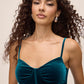 Teal Velour V-Neck Gown with Boning Detail - Close-up Fabric Detail - Le Chateau