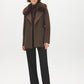 Dark Brown Melange Short Belted Faux Wool Coat - Full Body Front View - Suzy Shier