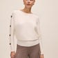Off White Dolman Sleeve Sweater with Gold Buttons - Front View - Le Chateau