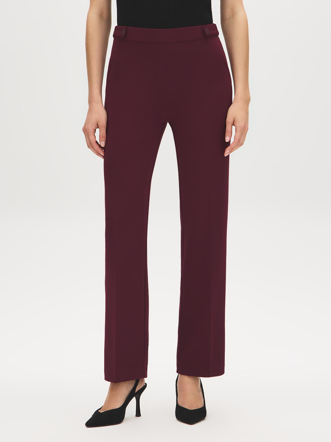 Scarab Pull-On Straight Leg Pant with Waist Tabs - Front View - Suzy Shier