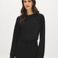 Coffee Bean Cloud Fleece Top with Drop Shoulder Sleeves - Woman Wearing Relaxed Knit Top - Suzy Shier