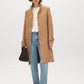 Camel Faux Wool Funnel Neck Coat with Wrap Belt - Front View - Suzy Shier