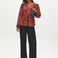 Apple Butter Printed Crinkle Satin Peplum Blouse - Front View - Suzy Shier