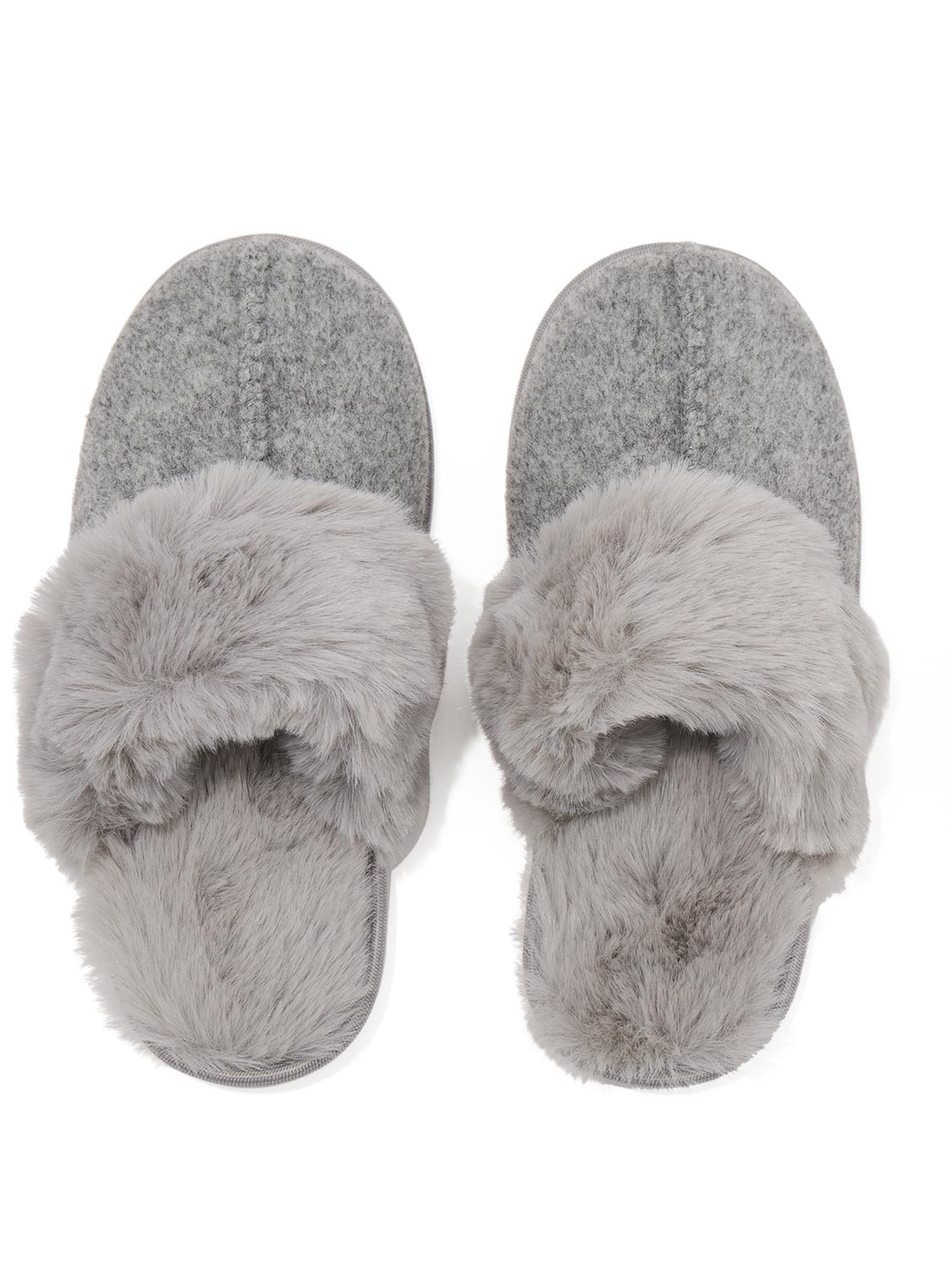 Natural Melange Faux Wool Slipper with Faux Fur Insole - Top View - Suzy Shier