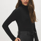 Jet Black Mock Neck Two-Fer Midi Dress - Side Profile View - Suzy Shier