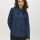 Dark Denim Wash Blouse with Removable Neck Tie - Woman Wearing Button Front Shirt - Suzy Shier