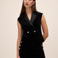 Black Tuxedo Velour Vest with Crystal Buttons - Front View - Le Chateau