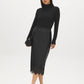 Black Faux Leather Midi Skirt with Lace Hem - Woman Wearing Pull-On Straight Skirt - Suzy Shier