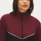 Zinfandel and Jet Black Color Block Fleece Jacket - Close-up Fabric Detail - Suzy Shier