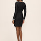 Black Textured Jacquard Boat Neck Sheath Dress - Back View - Le Chateau