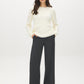 Rice Cable Knit Sweater with Side Slits - Front View - Suzy Shier