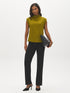 Black Pull-On Straight Leg Pants with Button Tabs - Woman Wearing Knit Trousers - Suzy Shier