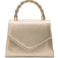 Gold Woven Lurex Bag with Jeweled Top Handle - Structured Evening Bag - Le Chateau