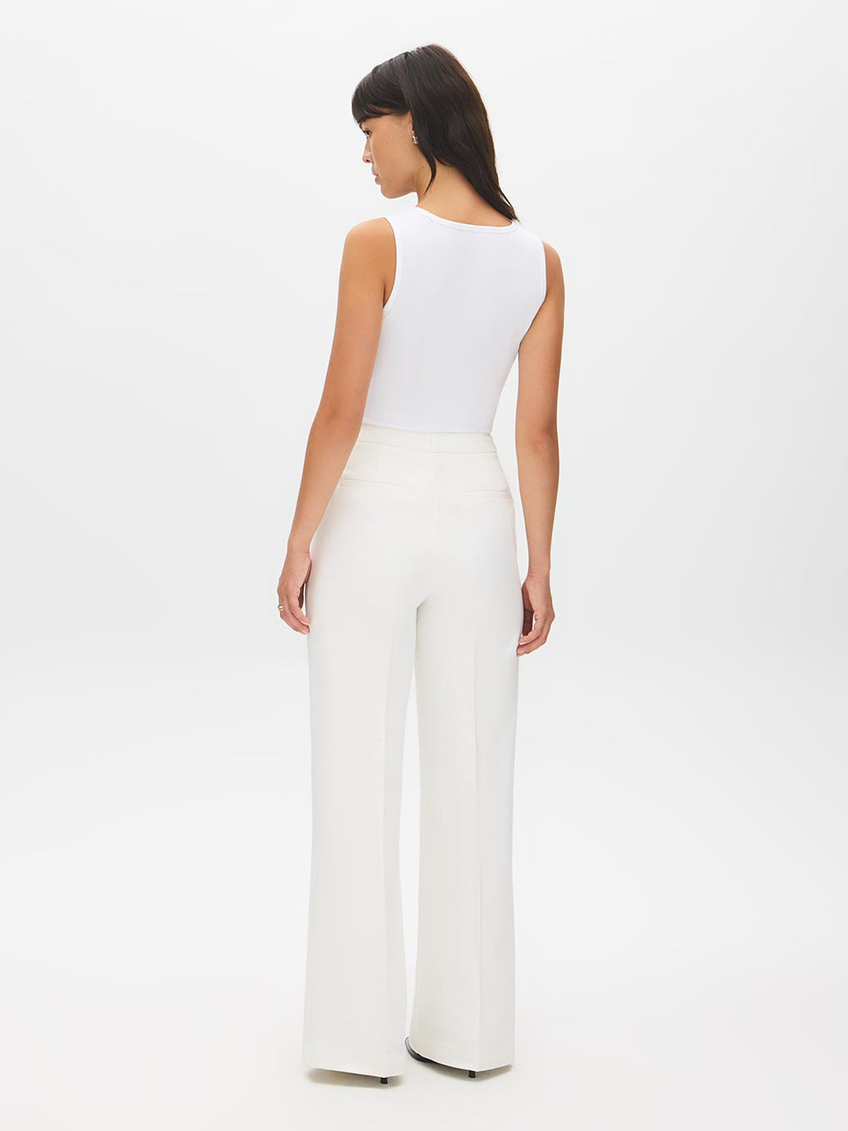 Off White Fit & Flare Full-Length Trousers - Back View - Suzy Shier