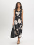 Black Floral Cowl Neck Satin Dress - Woman Wearing Sleeveless Midi Dress - Suzy Shier