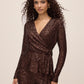 Espresso Sequin Wrap Top - Close-up Sequin Detail - Le Chateau