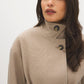 Taupe Melange Faux Wool Short Wrap Coat with Funnel Neck - Close-up Button Detail - Suzy Shier