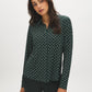 Scarab Printed Button-Up Blouse with Shirt Collar - Side Profile View - Suzy Shier