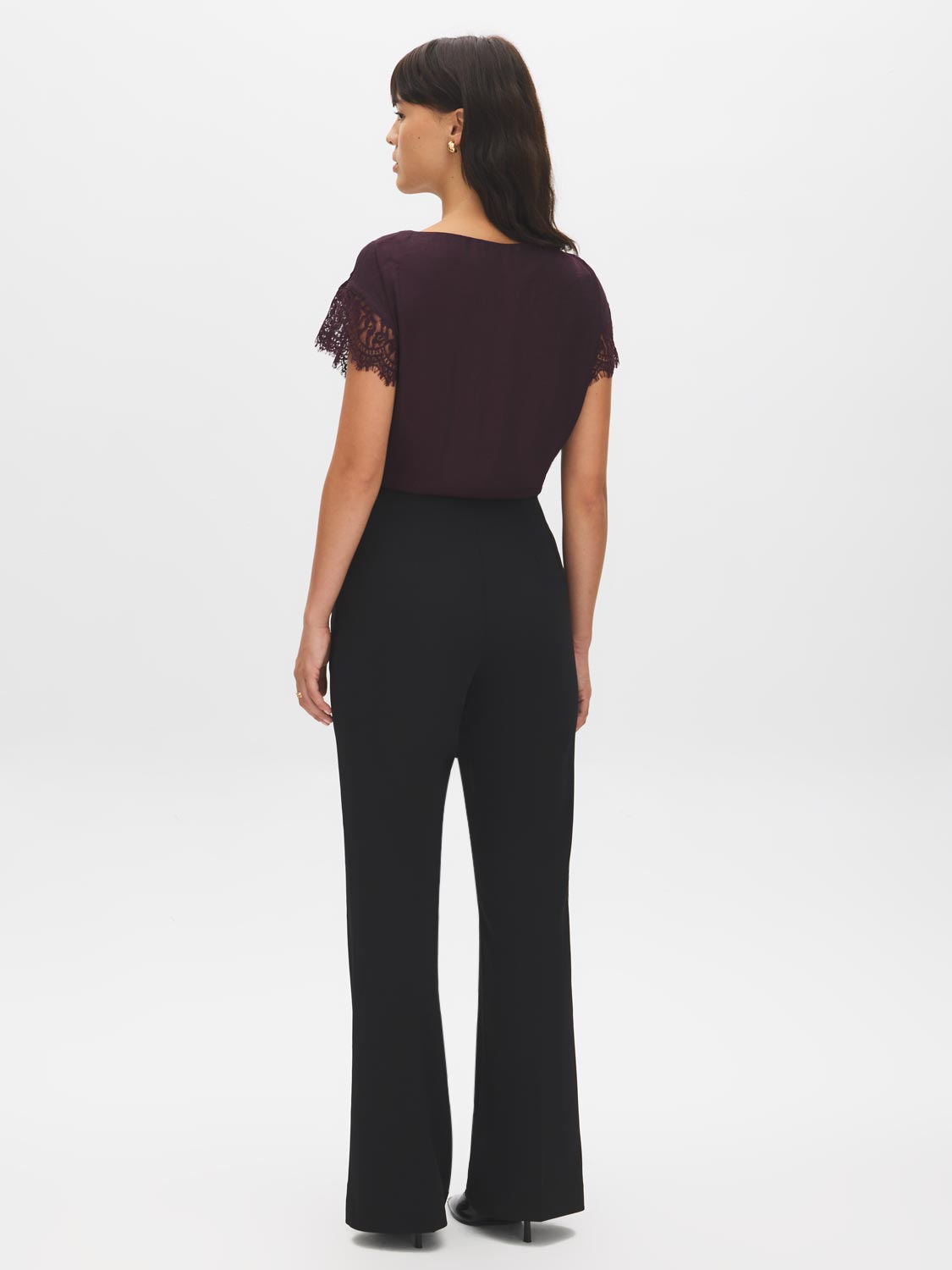 Black Seam Front Flare Leg Pants - Back View - Suzy Shier