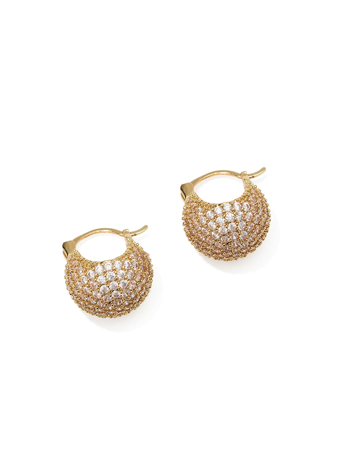 Gold Micro Pave Mini Huggie Earrings - Close-up View - Suzy Shier