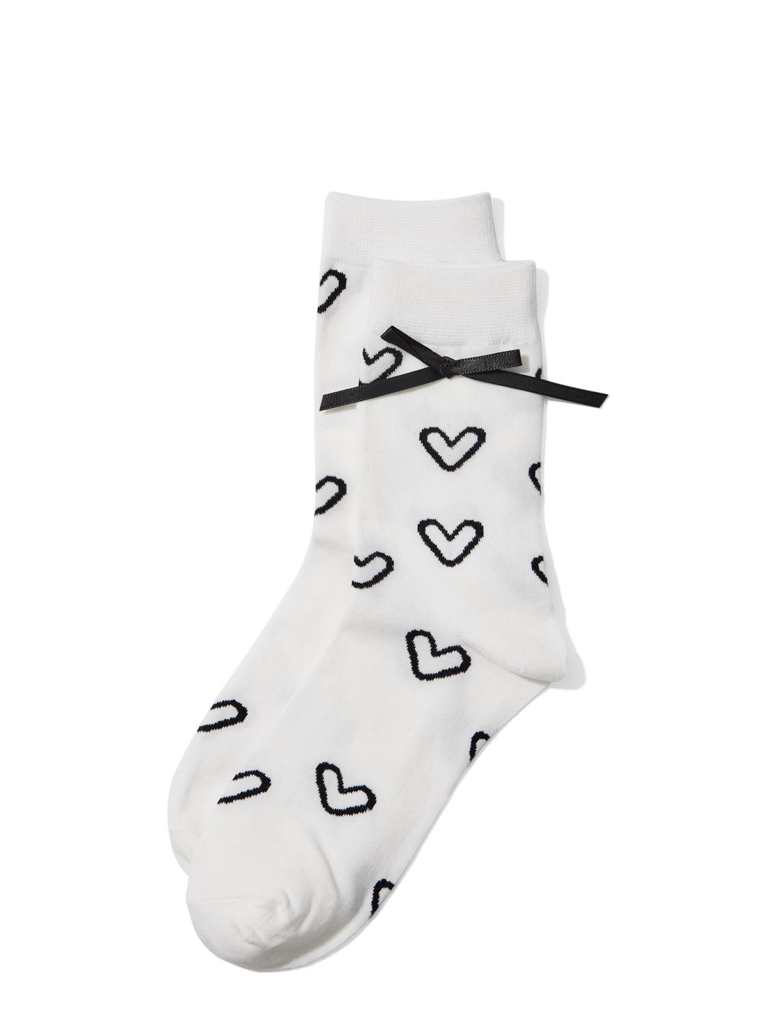 Charcoal Heart Detail Knit Socks with Lace Cuff - Front View - Suzy Shier
