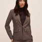 Oatmeal Check Double-Breasted Blazer - Woman Wearing Tailored Woven Jacket - Le Chateau