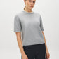 Grey Mix Double Layer Knit Sweater Tee - Woman Wearing Short Sleeve Sweater with Layered Neck and Sleeve Detail - Suzy Shier