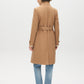 Camel Faux Wool Funnel Neck Coat with Wrap Belt - Back View - Suzy Shier