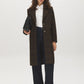 Plaid Brown Faux Wool Single-Breasted Coat - Full Front View with Accessory - Suzy Shier