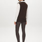 Coffee Bean Melange Hacci Knit 2fer Top with Poplin Sleeves - Back View - Suzy Shier